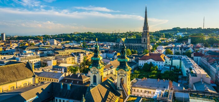 Aurelia -Blick über die Dächer von Linz, Österreich